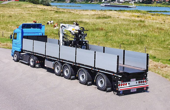 D-TEC Trailers Vogelzang - Stenentrailer met ladingszekerheid met keuringscertificaat tot 35 ton en verrijdbare kraan.